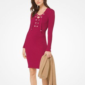 Michael Kors Red Lace-Up Ribbed Sweater Dress